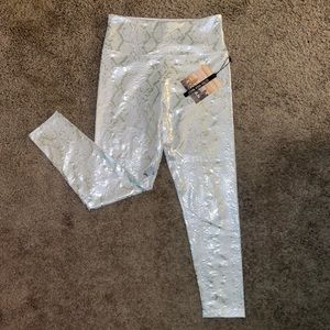 Full Length Reflective Silver Snakeskin Leggings
